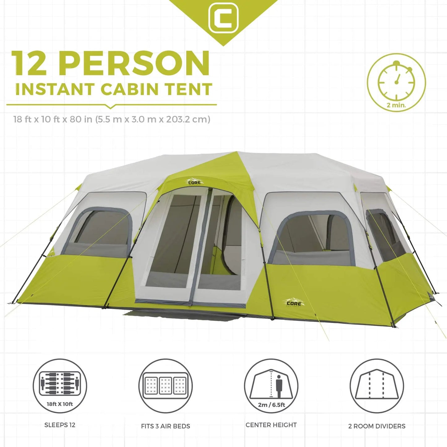 12 Person Instant Cabin Tent 18' x 10'